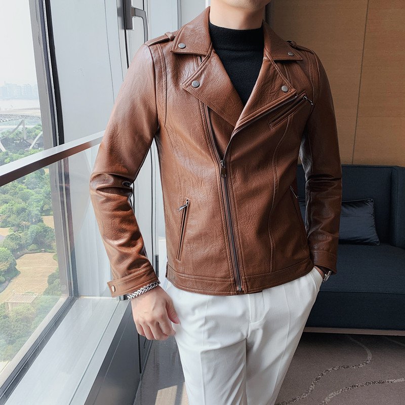 2024 high-quality men's clothing tight leather jacket men motorbike jacket trend slim PU leather jackets