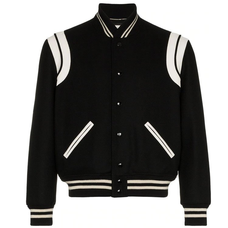 OEM New Fashion Men's Custom Wool Fleece Bomber Jacket Button Up Stripe Rib Trims Plus Size Baseball Jacket