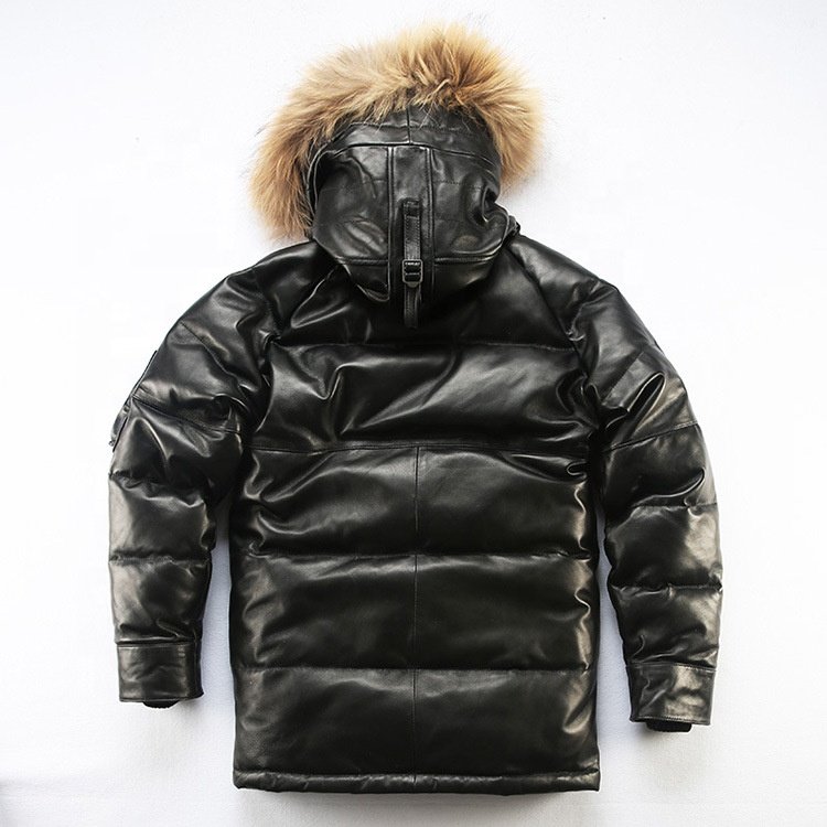 Factory Customded Winter High-quality Europe America Hooded sheep Leather Down Jackets Men's Real Fur Collar Oversized Coat
