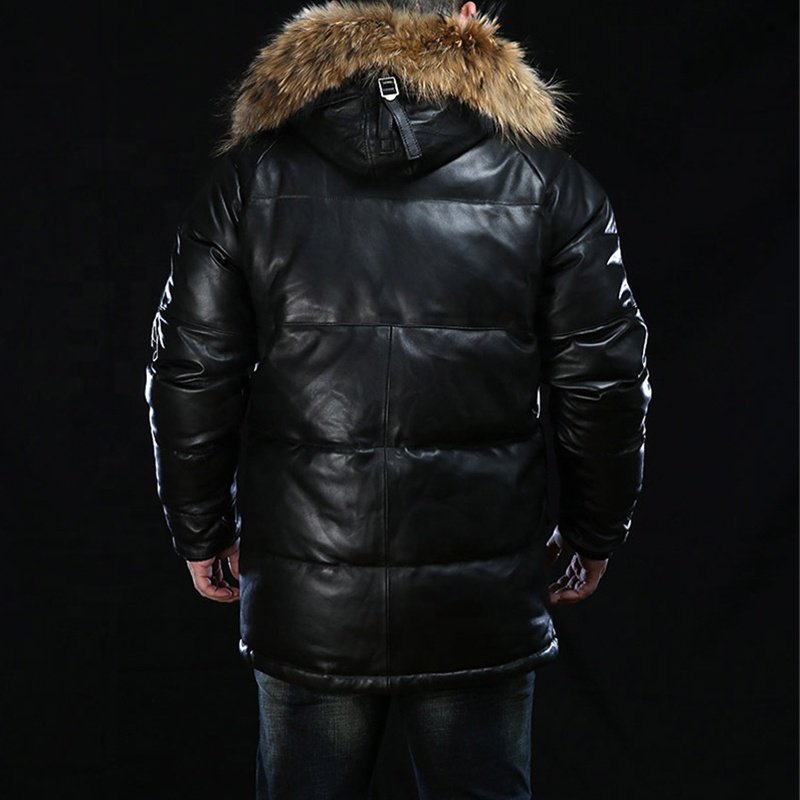 Factory Customded Winter High-quality Europe America Hooded sheep Leather Down Jackets Men's Real Fur Collar Oversized Coat