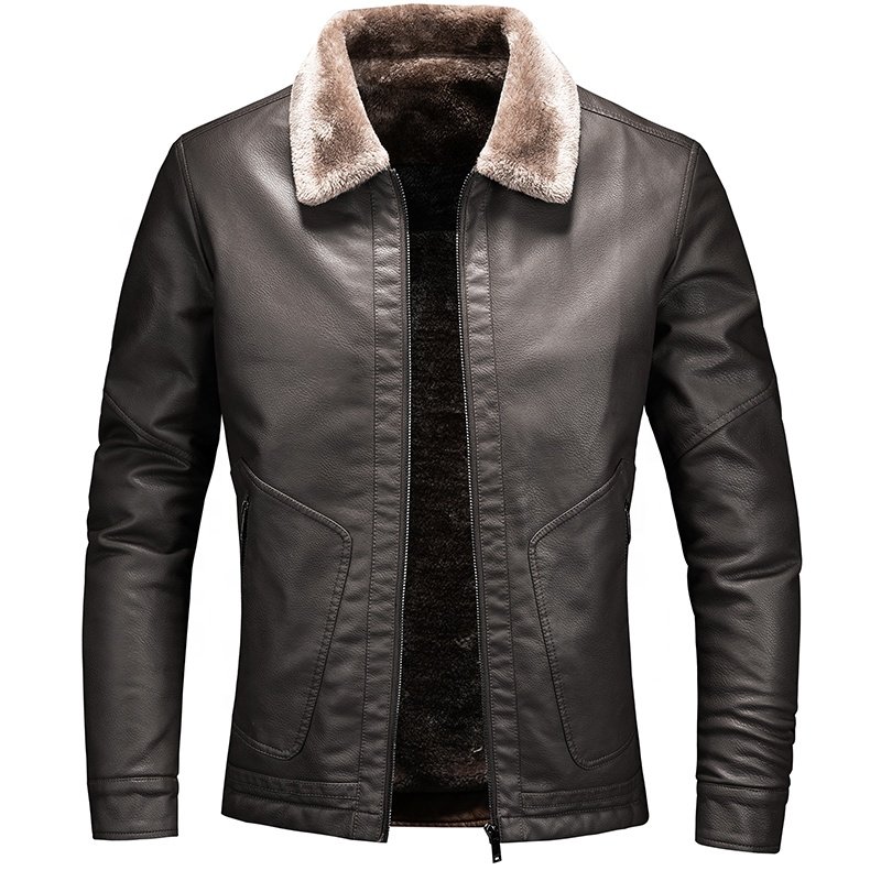 Winter plush and thickened lapel Korean version leather jacket men slim handsome motorcycle lamb down men's jackets