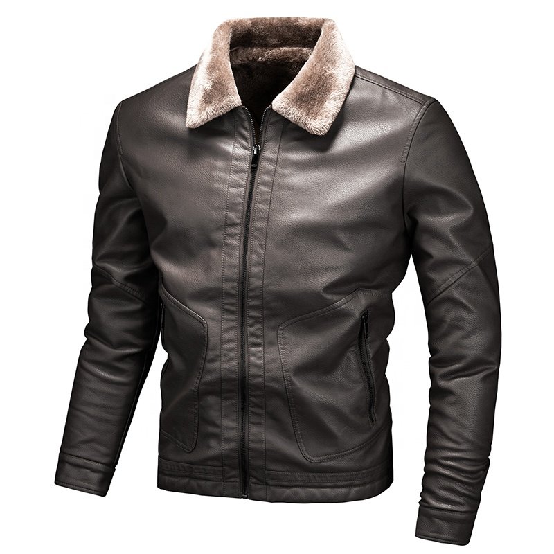 Winter plush and thickened lapel Korean version leather jacket men slim handsome motorcycle lamb down men's jackets