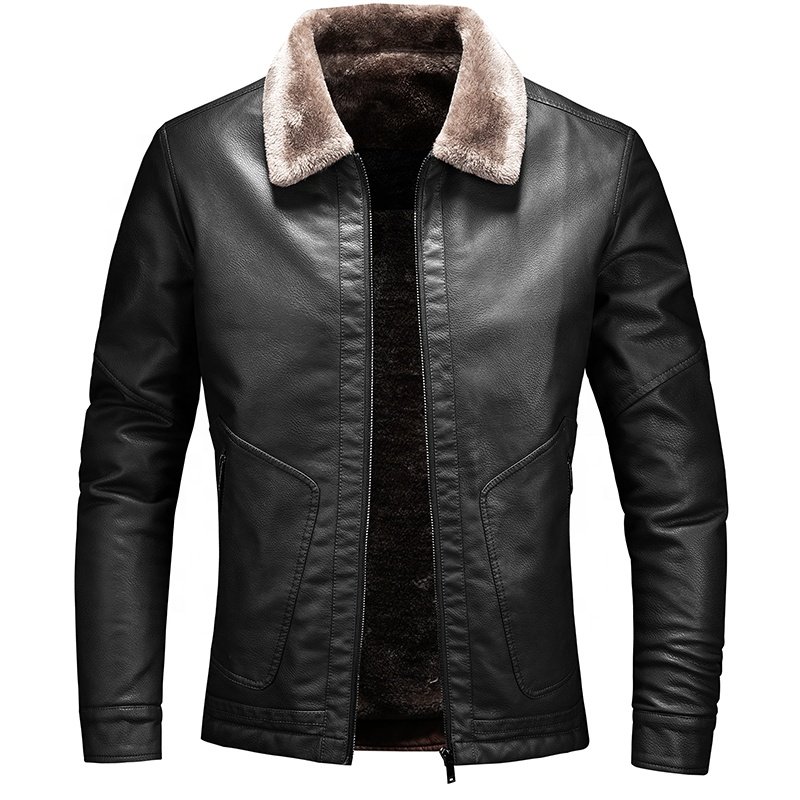 Winter plush and thickened lapel Korean version leather jacket men slim handsome motorcycle lamb down men's jackets
