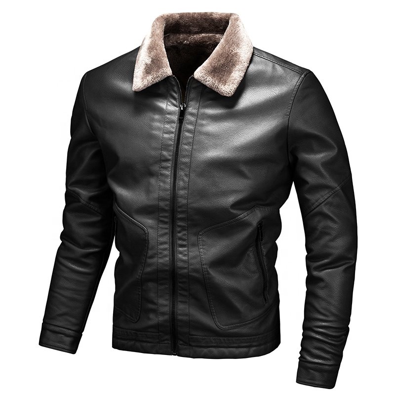 Winter plush and thickened lapel Korean version leather jacket men slim handsome motorcycle lamb down men's jackets