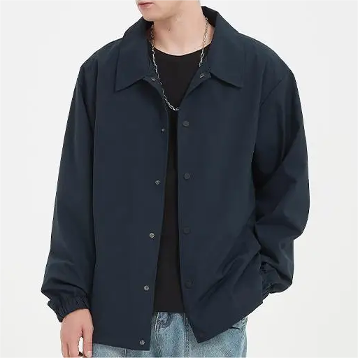OEM Custom Men's Lightweight Men Jacket Casual Style Flocked Cotton Polyester Waterproof Windbreaker Zipper Patch Embroidery
