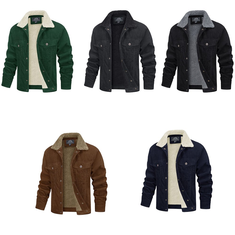 TACVASEN Winter Mens Turn-down Collar Thicken Down Wind Breaker Jacket Cotton Sherpa Trucker Parka Cargo Coats Jackets