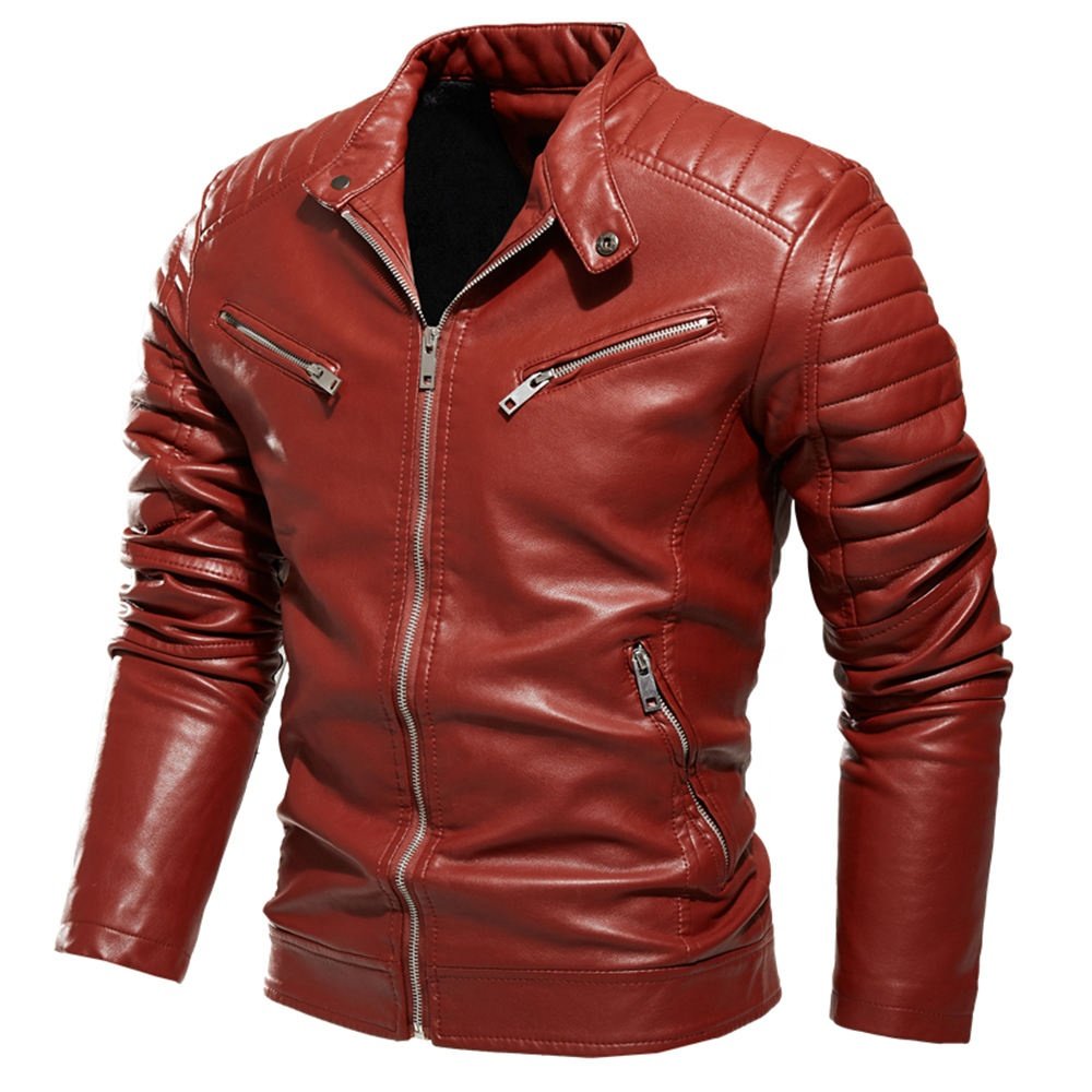 Warm Keeping Pu Leather Jacket Men Zip Front Leather Men's Jackets Coats Windproof Down And Thickened Leather Jacket