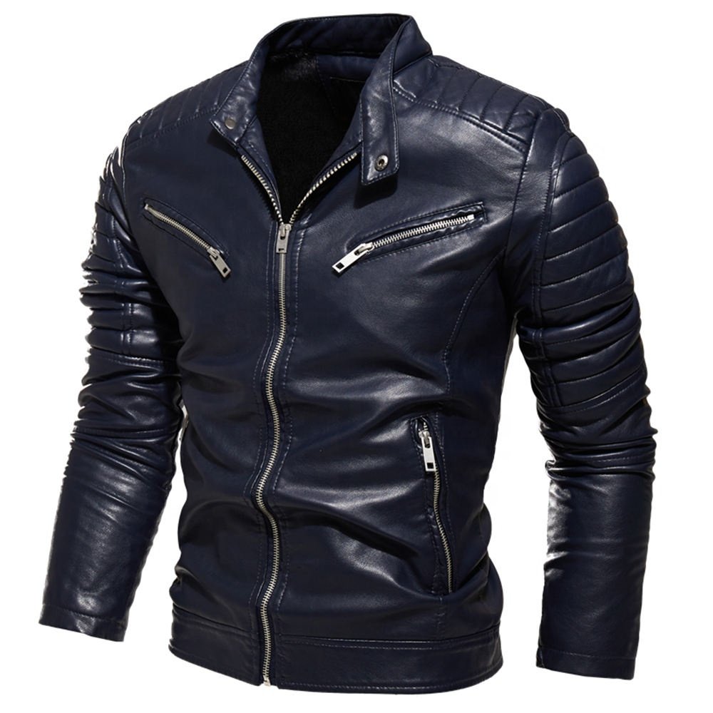 Warm Keeping Pu Leather Jacket Men Zip Front Leather Men's Jackets Coats Windproof Down And Thickened Leather Jacket