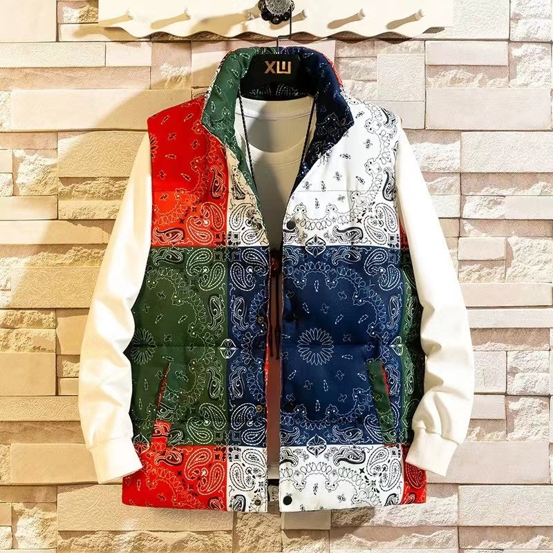 Wholesale High Quality Casual Fashion Men's Down Vest Printed Winter Sleeveless Bubble Jacket