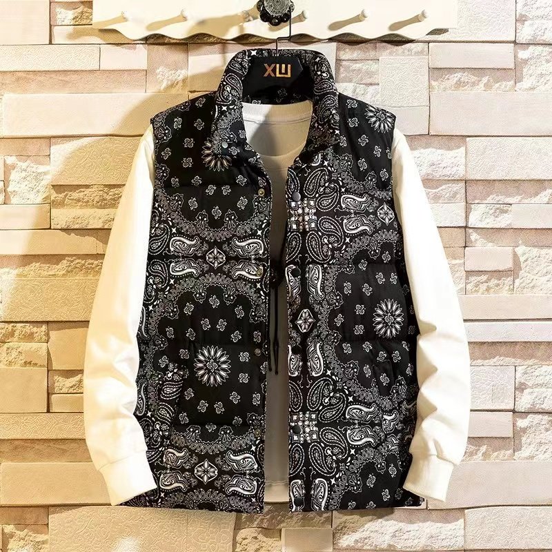 Wholesale High Quality Casual Fashion Men's Down Vest Printed Winter Sleeveless Bubble Jacket