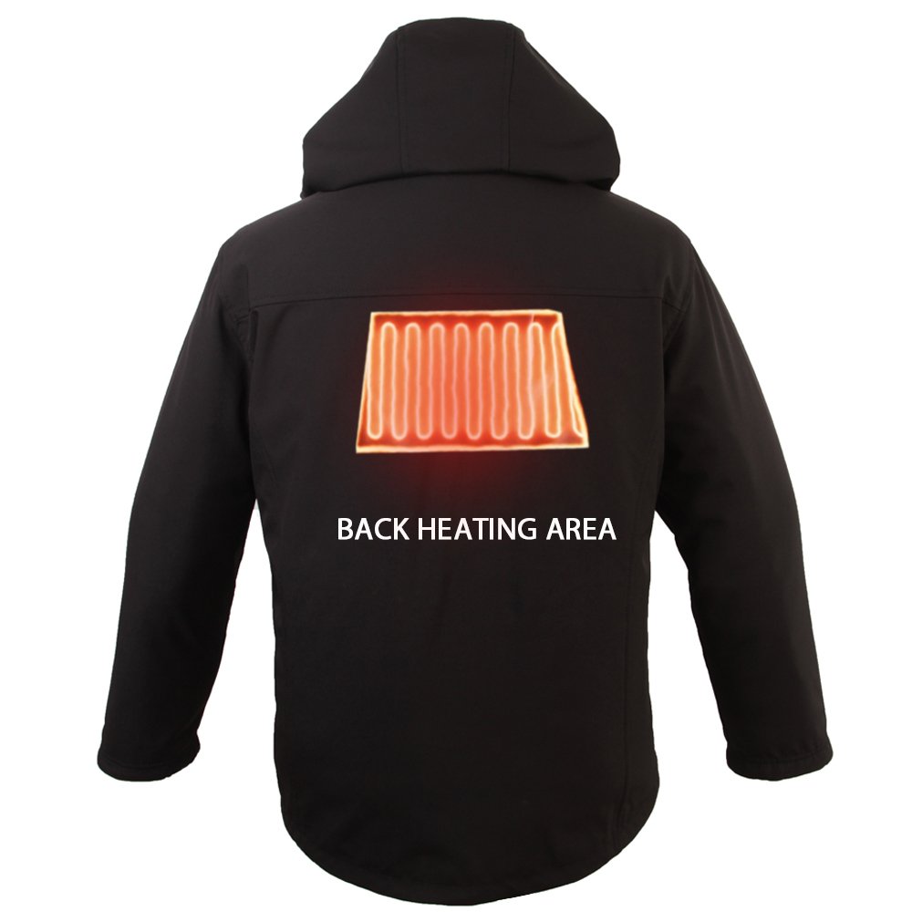 Winter Men's Quilted Jacket with 3 Heating Systems USB Charger Waterproof Leather and Polyester Features Hood Fur Button