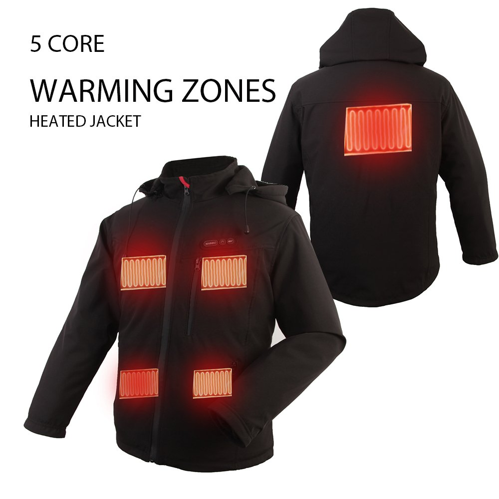 Winter Men's Quilted Jacket with 3 Heating Systems USB Charger Waterproof Leather and Polyester Features Hood Fur Button