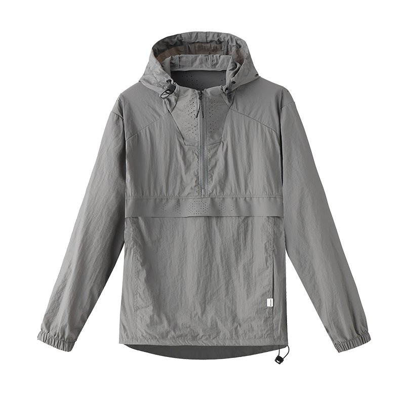 Custom Lightweight Men's 1/4 Zipper Anorak Jacket Hooded Pullover Windbreaker with Polyester Shell for Fall Hiking Outdoor Sport