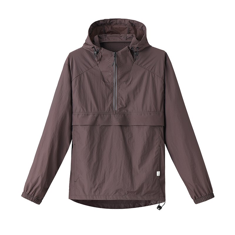 Custom Lightweight Men's 1/4 Zipper Anorak Jacket Hooded Pullover Windbreaker with Polyester Shell for Fall Hiking Outdoor Sport