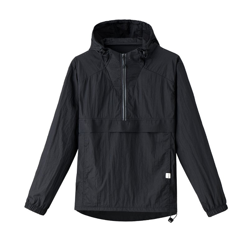 Custom Lightweight Men's 1/4 Zipper Anorak Jacket Hooded Pullover Windbreaker with Polyester Shell for Fall Hiking Outdoor Sport