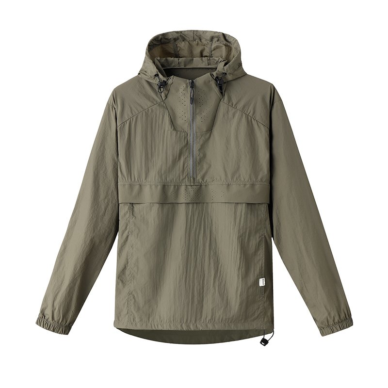 Custom Lightweight Men's 1/4 Zipper Anorak Jacket Hooded Pullover Windbreaker with Polyester Shell for Fall Hiking Outdoor Sport