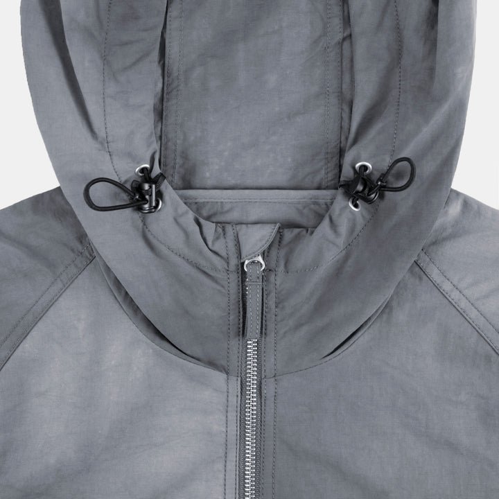 custom logo mens textured wave grey dyed beach drawstring hooded windbreaker 100% nylon jackets
