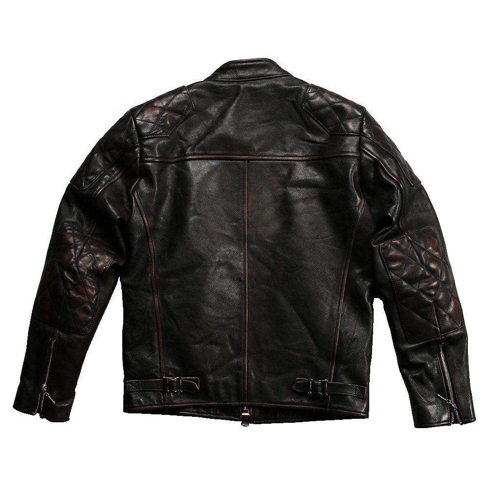 Customized classic casual coats vintage tea core cowhide jacket stand up collar motorcycle biker genuine leather jackets