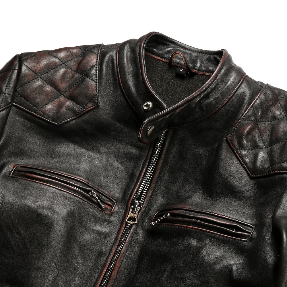 Customized classic casual coats vintage tea core cowhide jacket stand up collar motorcycle biker genuine leather jackets
