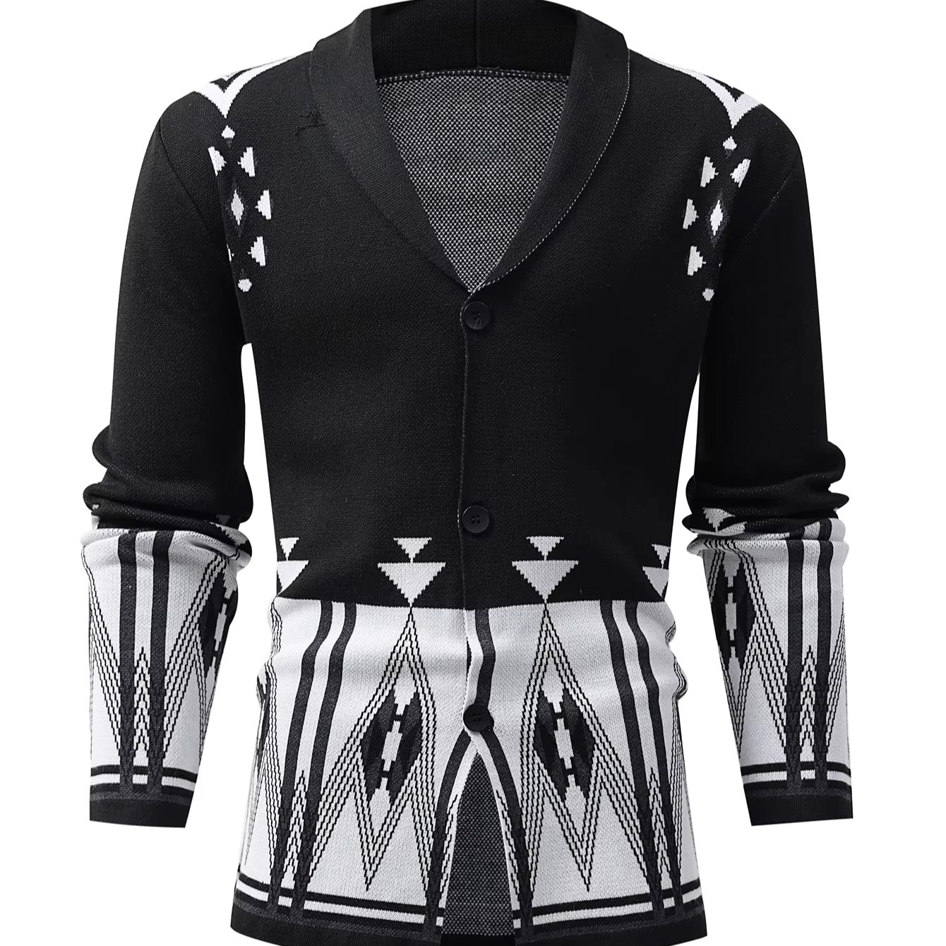 Men's autumn and winter fashion slim fit business style lapel geometric pattern knitted cardigan jacket