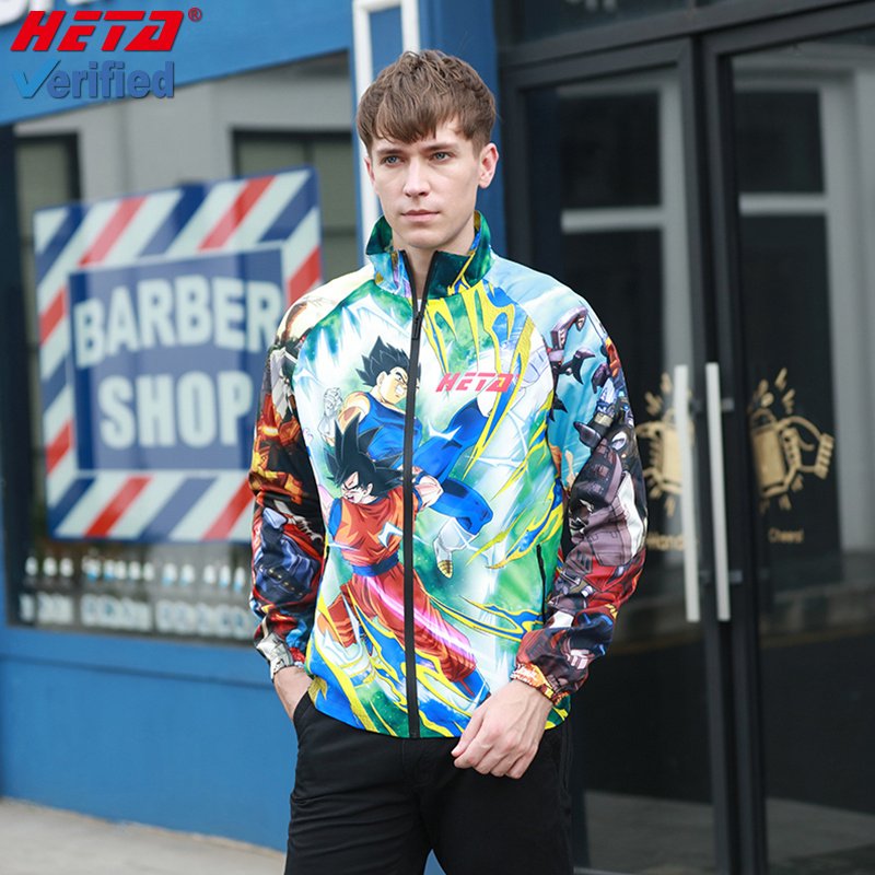 Fashion personality cartoon figure jacket sublimation custom waterproof fabric for Men's jacket