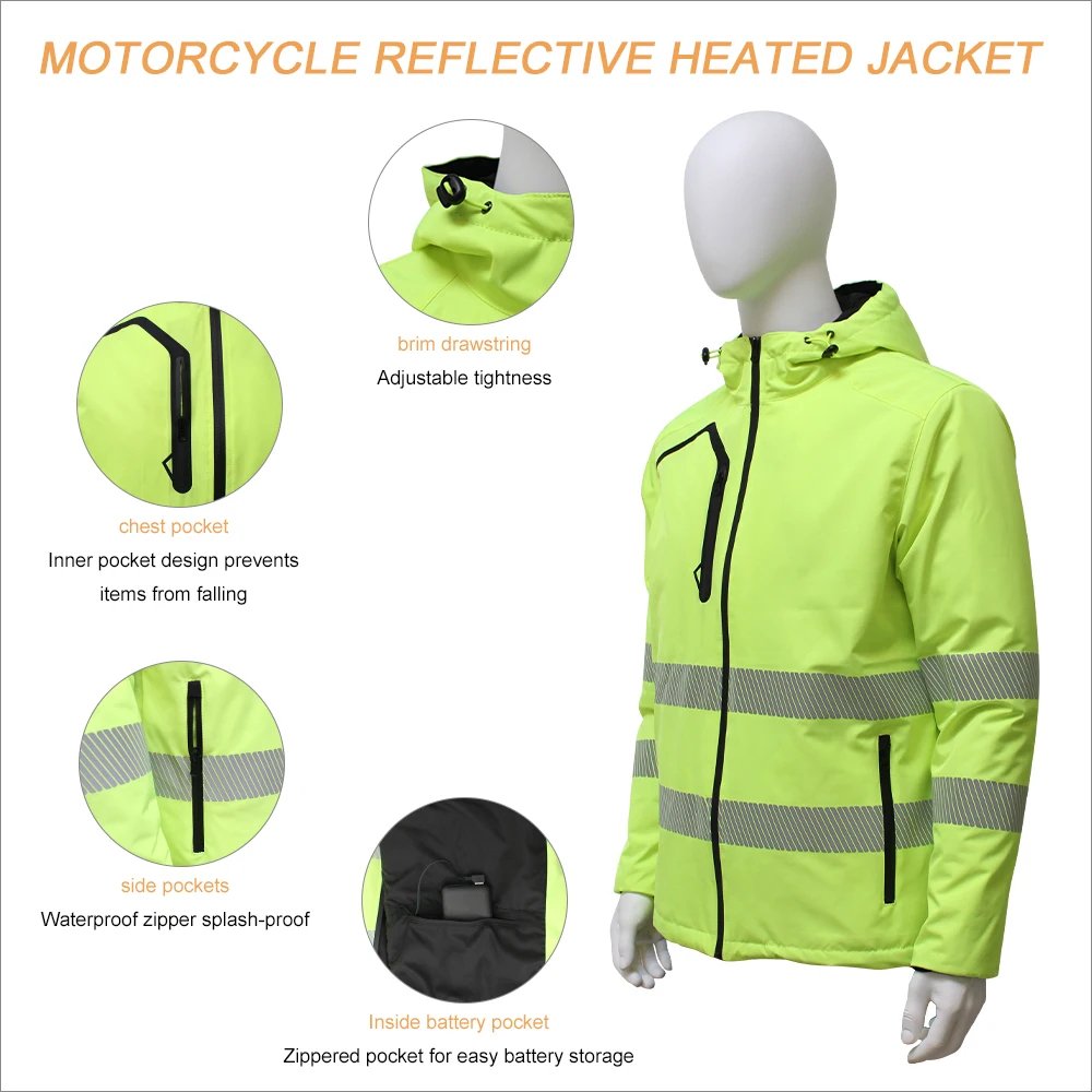 Hi Vis Adventure touring Heated Motorcycle Heated Jacket Knitted Work Jacket Men Winter Waterproof Reflective Regular Clothing