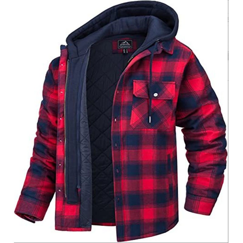 Winter new men's plaid thick down hooded jacket, casual loose plaid windbreaker jacket, winter clothing