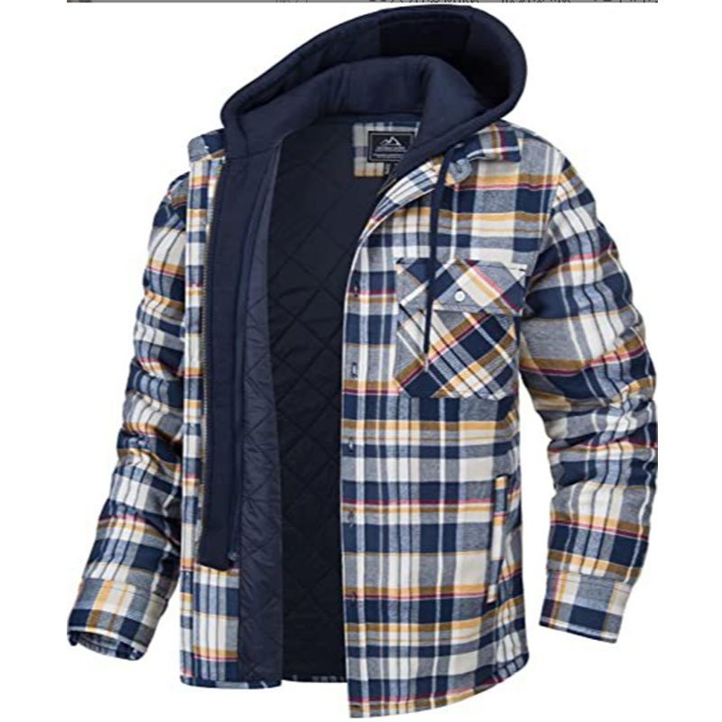 Winter new men's plaid thick down hooded jacket, casual loose plaid windbreaker jacket, winter clothing