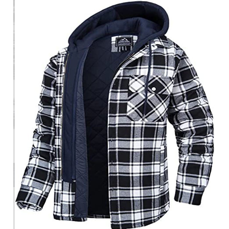 Winter new men's plaid thick down hooded jacket, casual loose plaid windbreaker jacket, winter clothing