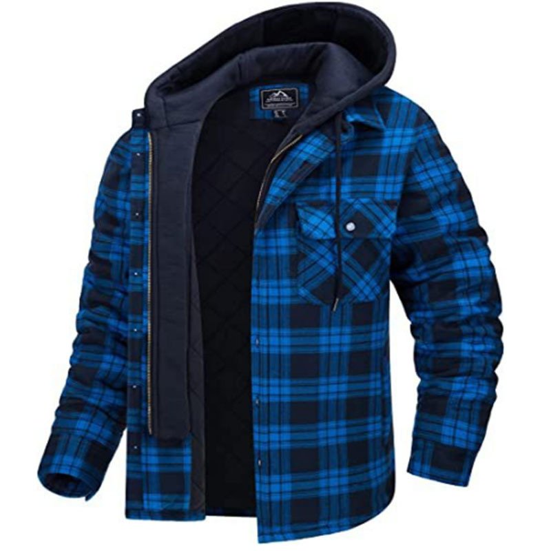Winter new men's plaid thick down hooded jacket, casual loose plaid windbreaker jacket, winter clothing