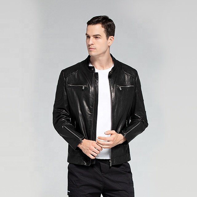 Popular and customizable - High quality black men's real leather jacket