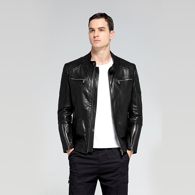 Popular and customizable - High quality black men's real leather jacket