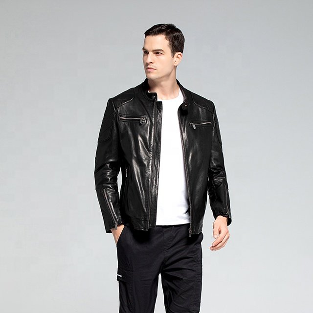 Popular and customizable - High quality black men's real leather jacket