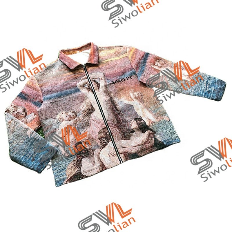 Custom Tapestry Clothing Men's Coats Woven Jacquard Blanket Jacket Anime Clothing Zip up Tapestry Jacket