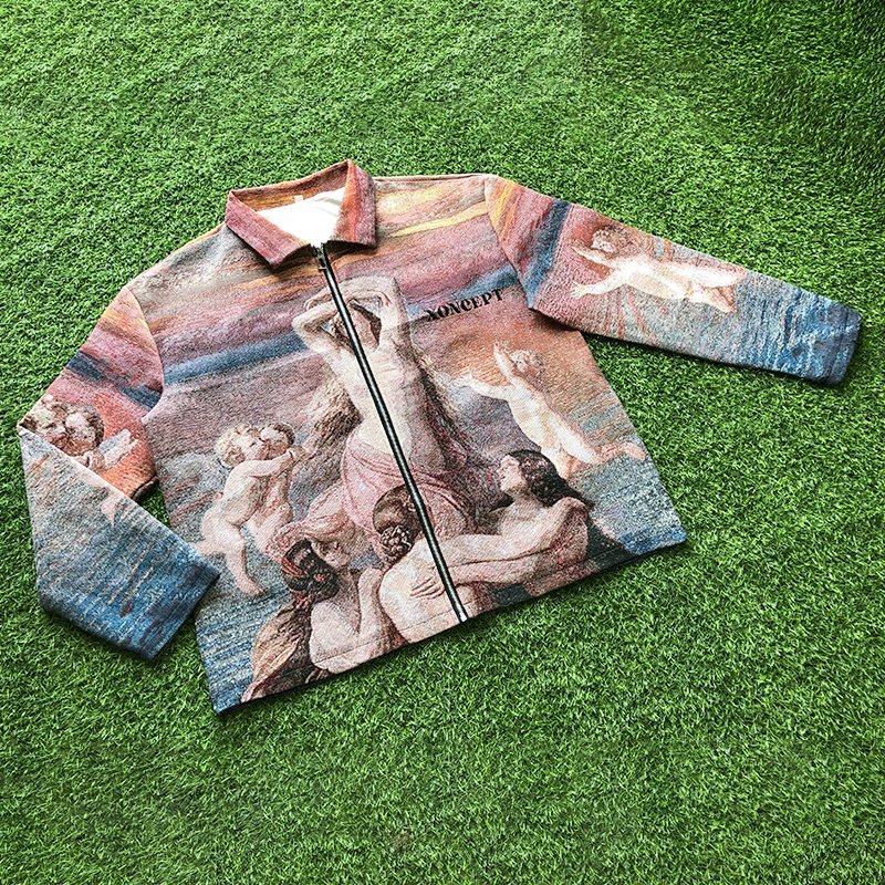 Custom Tapestry Clothing Men's Coats Woven Jacquard Blanket Jacket Anime Clothing Zip up Tapestry Jacket