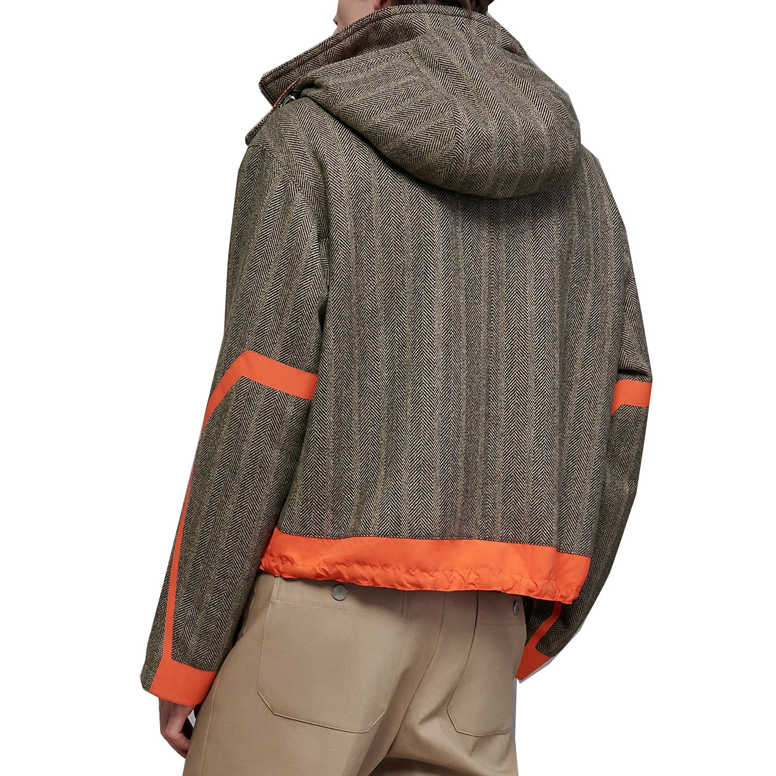 Men's Winter Jacket Outdoor Wool Coach Jacket Herringbone Wool Removable Hood Cropped Hoodie Jacket