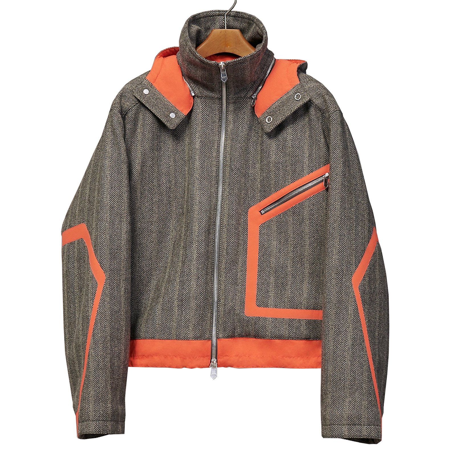 Men's Winter Jacket Outdoor Wool Coach Jacket Herringbone Wool Removable Hood Cropped Hoodie Jacket