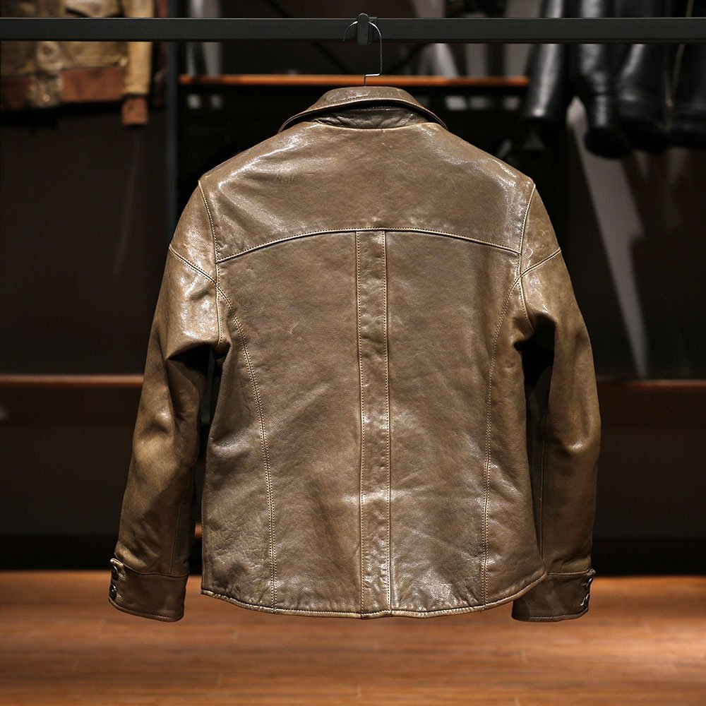 Customized High Quality Plus Size Casual Genuine Leather Jackets Men's Ami Khaji Unpainted Washed Pleated Goat Leather Shirt
