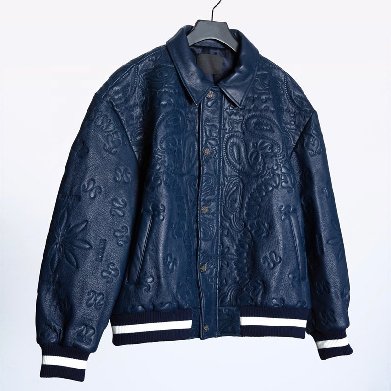 Wholesale Custom Embossed Plus Size Men's Genuine Leather Jackets Letterman College Varsity Jacket