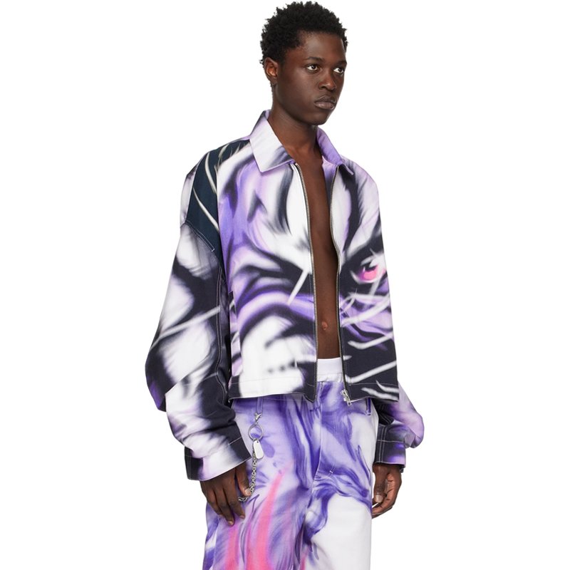 OEM Custom Logo Fashion Design Purple Printed Street Wear Long Sleeve Jacket Jacket for men Denim jacket