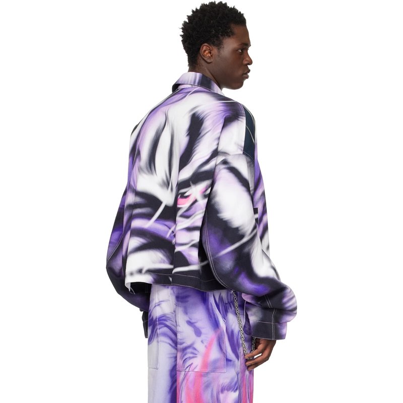 OEM Custom Logo Fashion Design Purple Printed Street Wear Long Sleeve Jacket Jacket for men Denim jacket