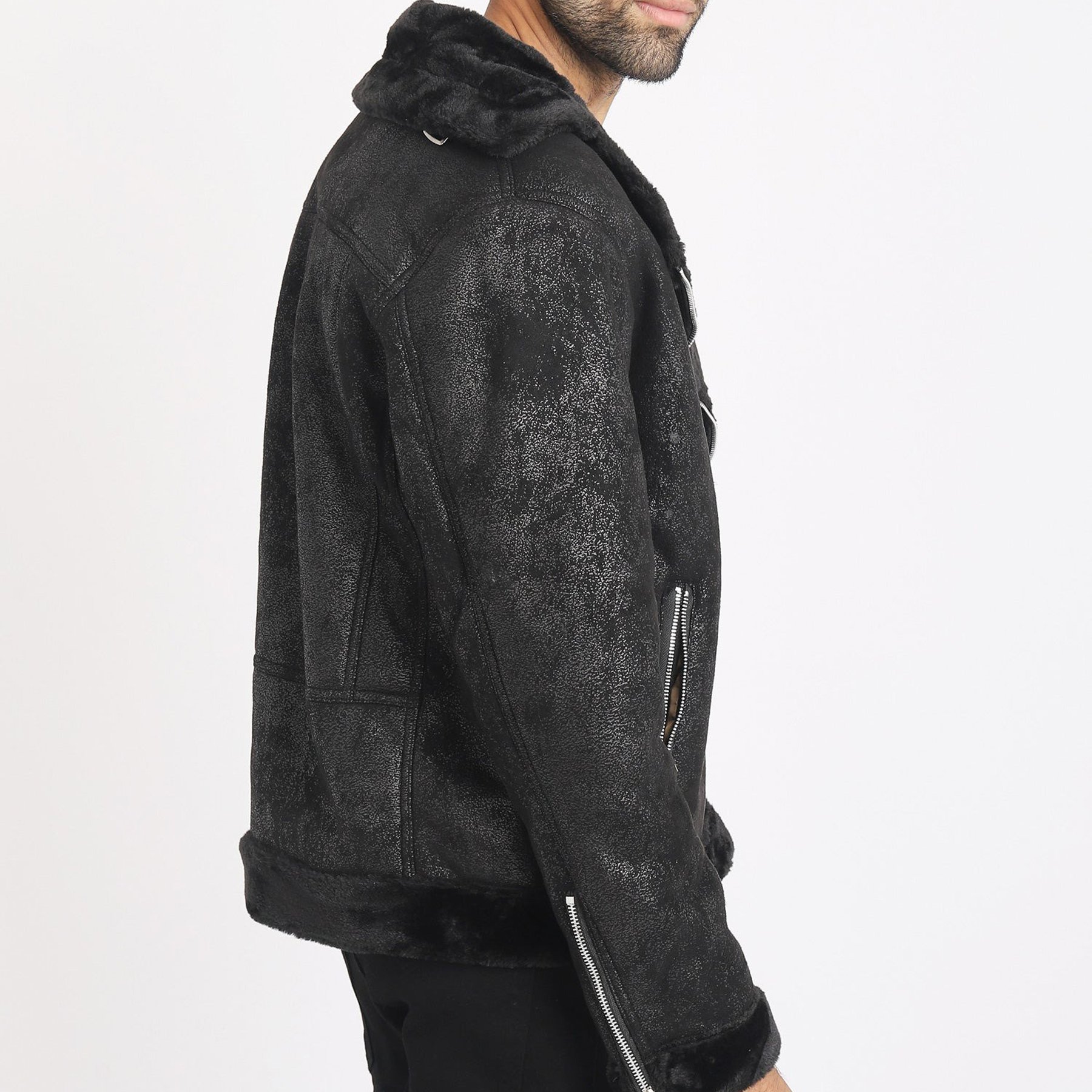 New Style Leather Jacket Long Sleeves Collar With Fur Black Color Leather Jacket For Men's Front Welt pockets Leather Jacket