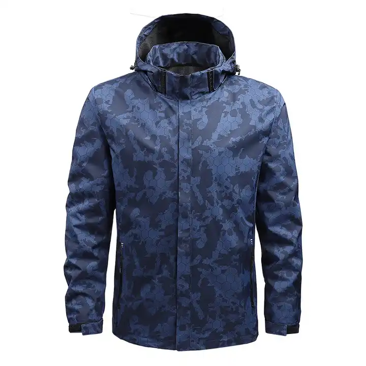 High Quality Men's Hooded Windbreaker Jacket Custom Logo Autumn Windproof Zipper Vintage Camo Pattern for Golf & Winter