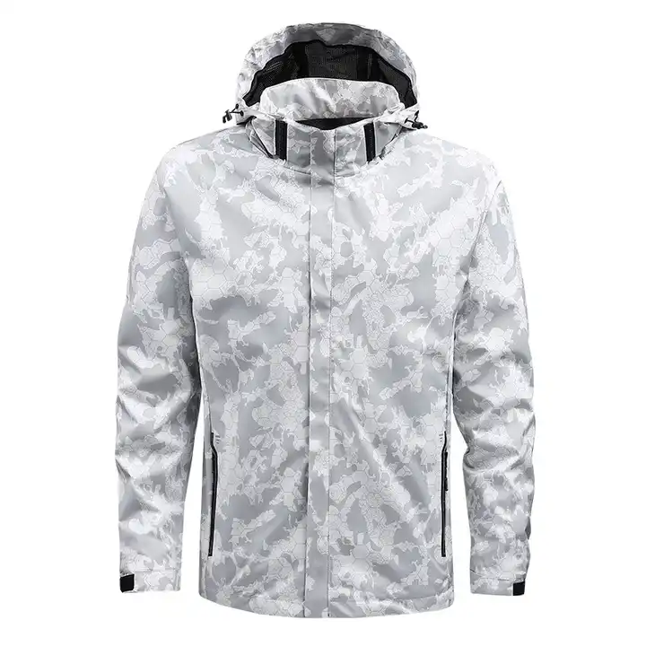 High Quality Men's Hooded Windbreaker Jacket Custom Logo Autumn Windproof Zipper Vintage Camo Pattern for Golf & Winter