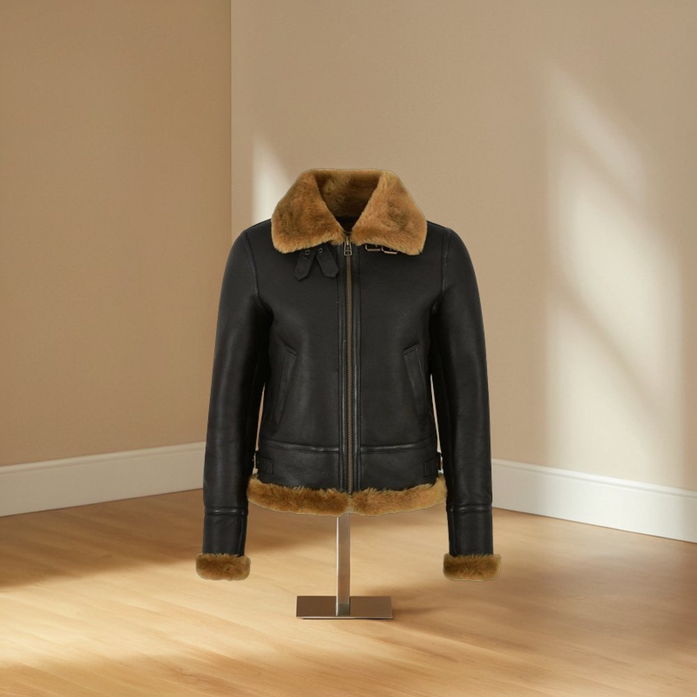 Custom Stylish Women's Flying Bomber Aviator Jacket High Quality Genuine Leather with Two Zip Pockets in Side Lining