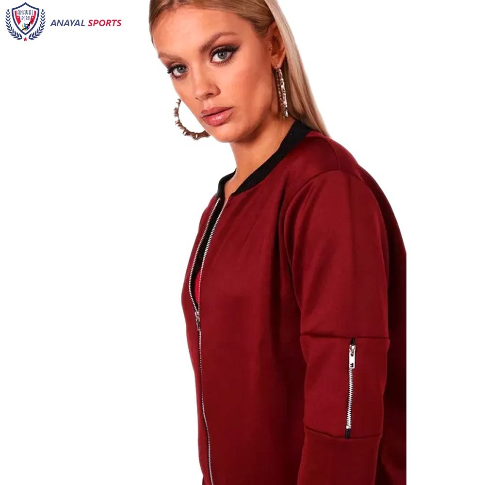 Customized Design Premium Quality Women Bomber Jacket in Mehroon Breathable Leather Jacket by ANAYAL SPORTS