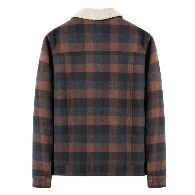 Hot sale men's red check turn-down collar pocket woolen jacket plus size male jacket winter slim fit jacket