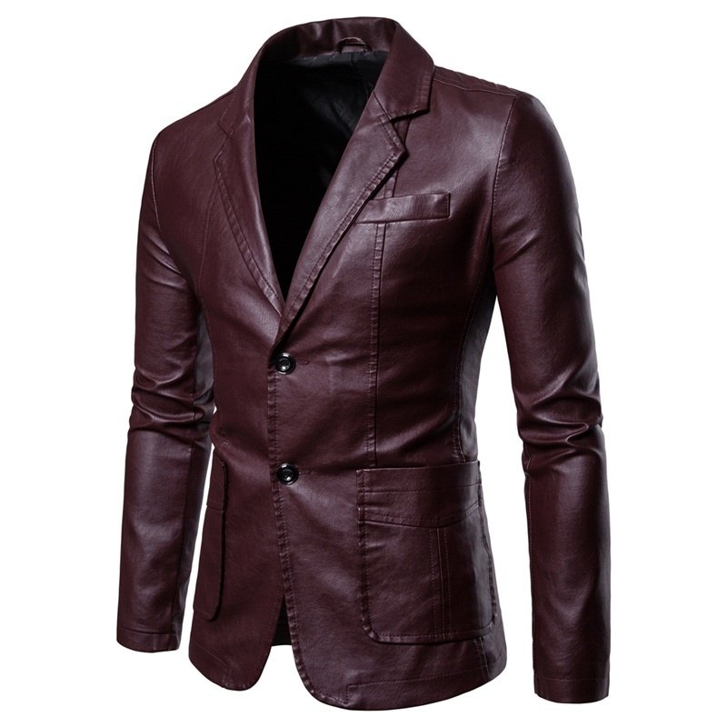 Leather Blazer Man 2023 Spring Autumn Fashion Men's Leather Jacket Dress Suit Coat Male Business Casual Pu Black Blazers Jacket