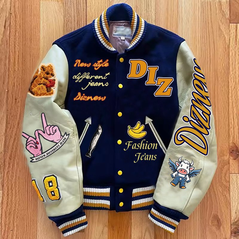 diznew Dazzling custom embroidered college baseball jacket Cotton Letterman Bombers varsity Cowboy Jacket Custom varsity jacket