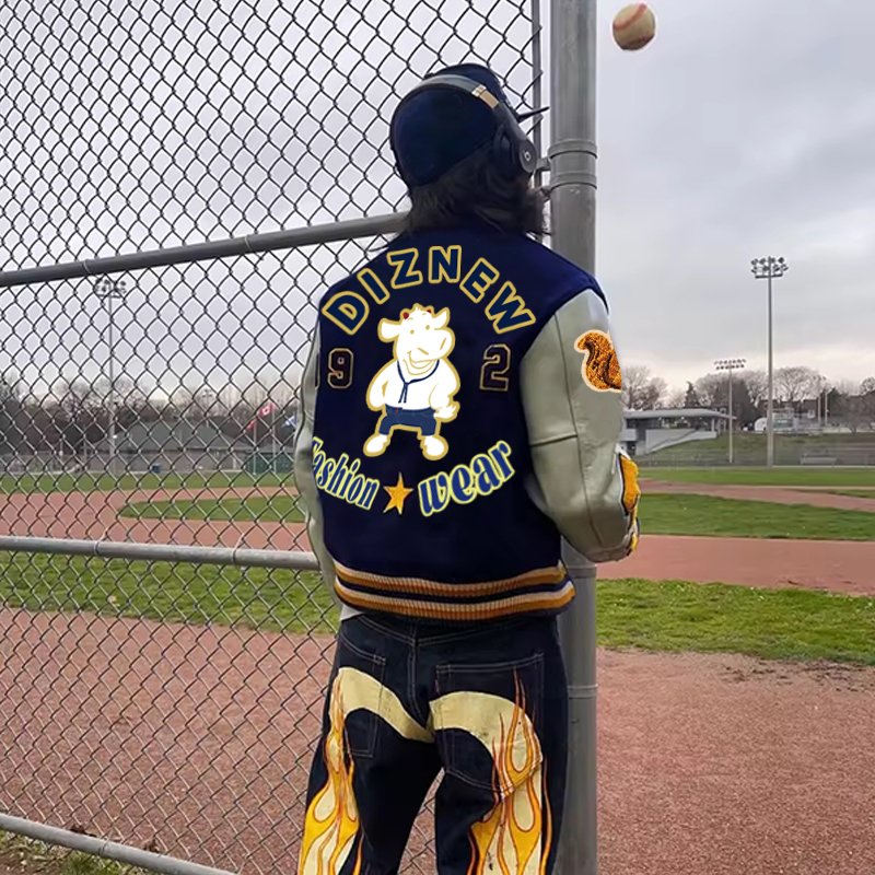 diznew Dazzling custom embroidered college baseball jacket Cotton Letterman Bombers varsity Cowboy Jacket Custom varsity jacket